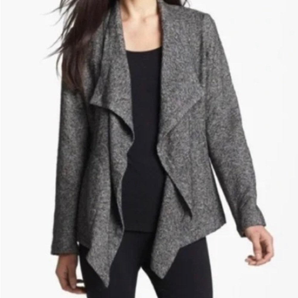 Eileen Fisher Waterfall Cardigan Gray Chevron Open Front NWOT Size M